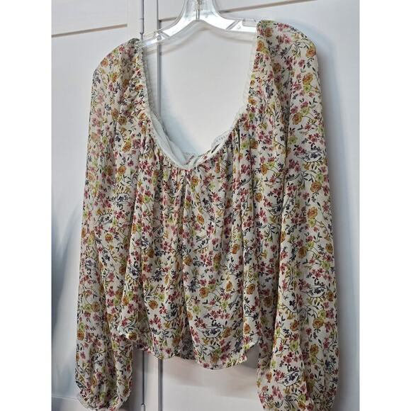 Flynn Skye From Rent The Runway Floral Crop Top Peasant Sleeve Medium Flowy Boho - Picture 2 of 7